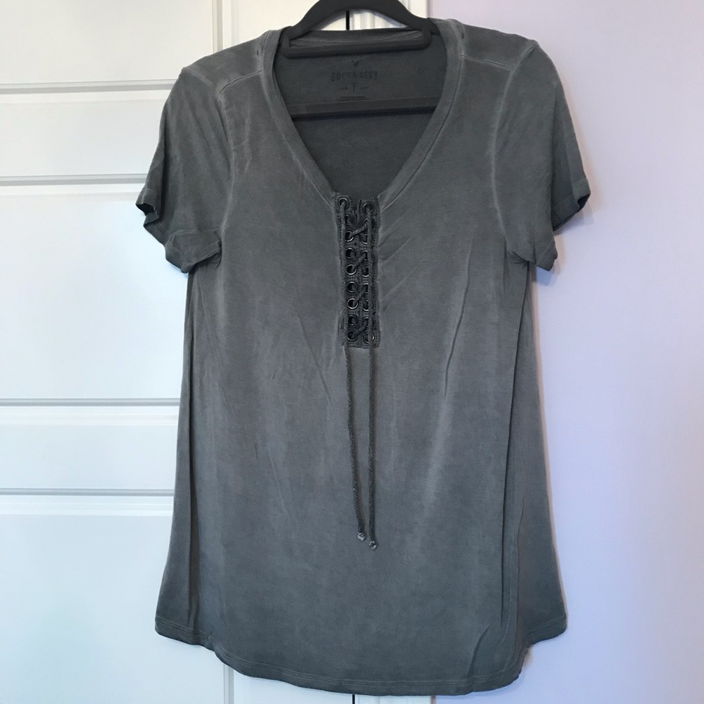 Gray AE tie tee.